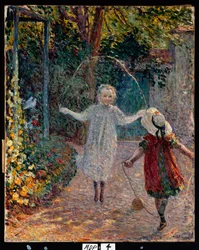 Niñas Jugando en el Jardín