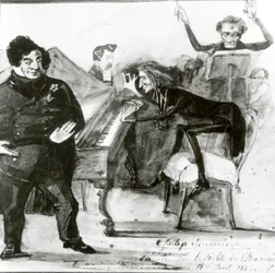 Galop Chromatique Caricatura de Luigi Lablache, Franz Liszt (1811-86) al piano y Francois Habeneck