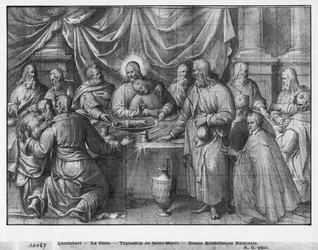 Vida de Cristo, la Última Cena, estudio preparatorio de cartón de tapiz para la Iglesia Saint-Merri en París, c.1585-90