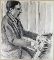 Alfred Cortot (pluma, tinta y acuarela)