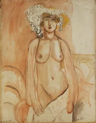 Antoinette de pie, con el torso desnudo y sombrero de plumas, c.1918 (óleo sobre lienzo)