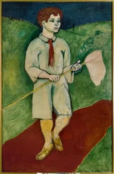 Niño con red para mariposas