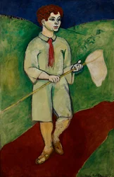 Niño con una red para mariposas