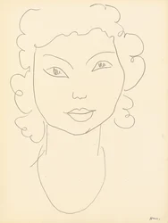 Cabeza, pelo rizado (lápiz de color sobre papel)