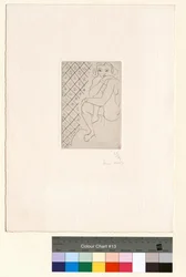 Desnudo sentado, fondo de azulejos estrellados