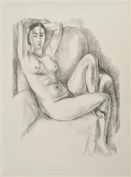 Desnudo con cojín azul