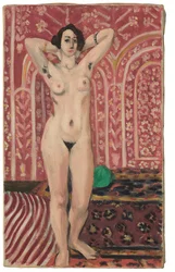 Desnudo sobre fondo rojo