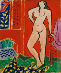Desnudo en rosa, interior rojo