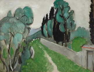 Paysage avec cyprès et oliviers aux environs de Nice, c. 1918 (óleo sobre tabla colocado sobre tabla)