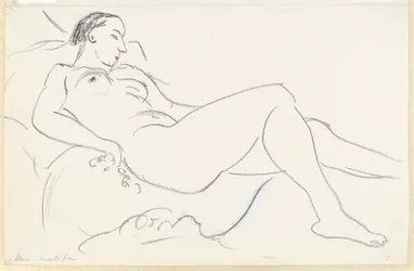 Desnudo femenino recostado (tiza en blanco y negro sobre papel)