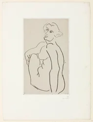 Mujer desnuda sentada, vista de tres cuartos