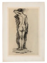 Desnudo femenino de pie visto de espaldas