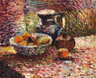 Bodegón con jarra y fruta