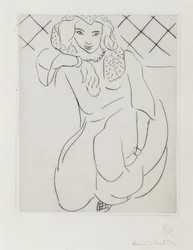 Mujer oriental con velo arrodillada