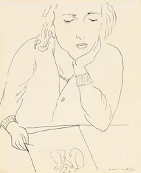 Mujer leyendo (pluma y tinta sobre papel)