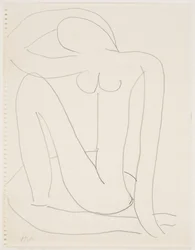 Mujer sentada con el brazo sobre la cabeza (lápiz sobre papel)