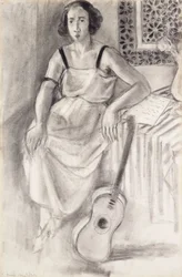 Mujer sentada con una guitarra, c.1921-23 (carboncillo sobre papel)