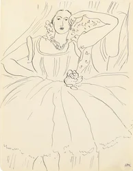 Mujer con vestido de noche (pluma y tinta sobre papel)