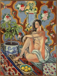 figura decorativa en un fondo ornamental 1925 (óleo sobre lienzo )