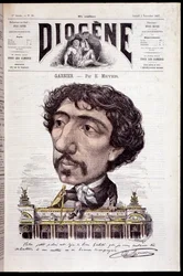 Caricatura de Charles Garnier, sentado en su obra, la Ópera Garnier - en “Diógenes” del 02/11/1867