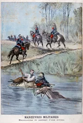 Maniobras militares francesas, cruzando un río, 1898