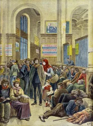 Emigrantes italianos en la Gare Saint Lazare de París en 1896 (Grabado)