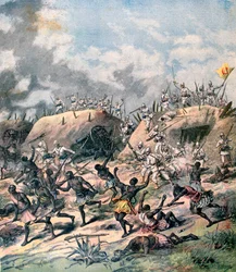 El ataque francés a Kana, Dahomey, África, 1892