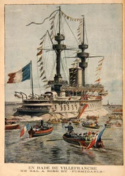 Puerto de Villefranche, un baile a bordo del Formidable, ilustración de Le Petit Journal, grabado por P.H.G.V. Michel, 1 de marzo de 1896
