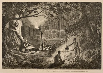 Henri Mouhot acampando en las selvas de Laos, ilustración de 
