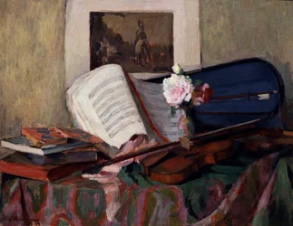 Bodegón con violín. Pintura de Henri Ottmann (1877-1927) Colección particular.
