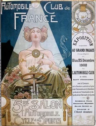 Cartel del Automobile Club de France durante el 5º Salón del Automóvil en el Grand Palais de París en 1902, ilustración de Henri Privat-Livemont (1861-1936)