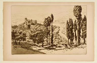 [La basílica de Asís vista desde La Rocca]