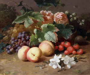 Bodegón de flores y frutas. Pintura de Henri Robbe (1807-1899) Colección particular.