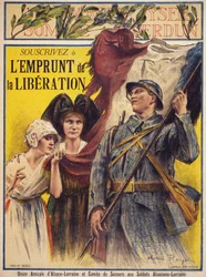 Suscríbase al préstamo de liberación - cartel de la Unión Amical de Alsacia - Lorena y el Comité de Socorro a los Soldados Alsacianos - Lorrains - cartel, il. de Henri Roger (1869 - 1938)
