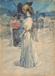Una parisina fuera del Moulin de la Galette, ca. 1880-1907
