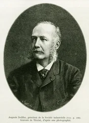 Auguste Dollfus, presidente de la Compañía Industrial Dollfus Mieg. Grabado por Thiriat para ilustrar la historia A través de Alsacia y Lorena, por Charles Grad, diputado alemán, en 1885, en Le tour du monde 1886, bajo la dirección de Edouard Charton (1807