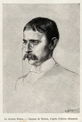 Retrato del Dr. Carl Peters (1856-1918) explorador alemán. Grabado por Thiriat para ilustrar la historia “Au secours d