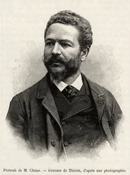 Retrato de Jules Claine (1856-1939), explorador y diplomático, autor de la historia. Grabado de Thiriat para ilustrar la historia 