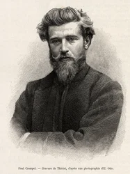Retrato de Paul Crampel (1864-1891), explorador francés de África Central. Grabado de Henri Thiriat para ilustrar la historia 