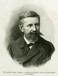 Retrato del autor: Charles Grad (1842-1890), político alemán, escritor y naturalista. Grabado de Thiriat, para ilustrar la historia A través de Alsacia y Lorena, en 1887, de Charles Grad, diputado alemán, en Le Tour du Monde 1888, dirigido por Edouard Char