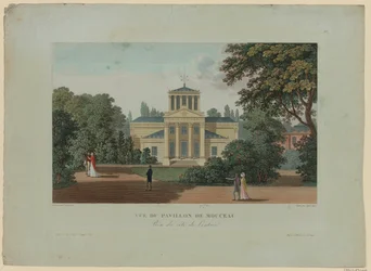 Vista del Pabellón de Monceau desde la entrada, grabado por Nyon Jeune, 1816
