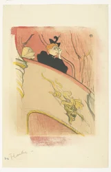 "La Loge au Mascaron doré" (La caja con la máscara dorada) mujer, con, lentes de ópera, en, balcón, en, teatro La Loge au mascaron doré