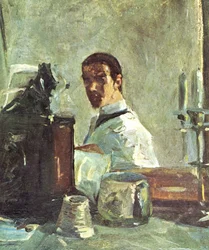 En francés:  Auto-portrait devant un miroir Autorretrato frente a un espejo
