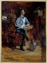 Retrato del pintor René Princeteau (1849-1914) en su taller. Pintura de Henri Toulouse Lautrec (1864-1901)