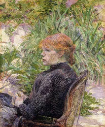 Mujer pelirroja sentada en el jardín de Mr, 1889