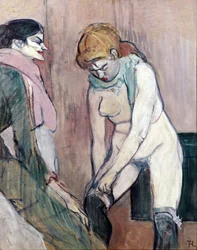 Mujer poniéndose las medias