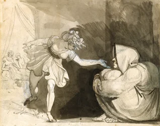 Galinthias burla a Eileithyia anunciando el nacimiento de Heracles (reverso: Retrato de la Sra. Fuseli) (grafito, tinta y aguadas de tinta realzadas con blanco sobre papel verjurado blanco)