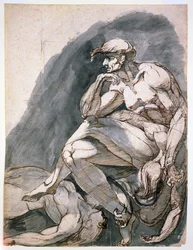 Hombre con dos mujeres muertas, c.1772 (pluma y tinta marrón con aguada gris sobre papel)