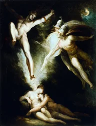 Satanás tocado por la espada de Ithuriel por Johann Heinrich Fussli (1741-1825)