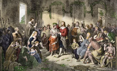 El matrimonio de Pocahontas y John Rolfe en Jamestown en 1614